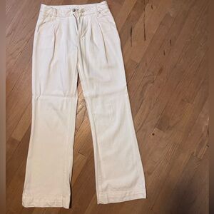 PAIGE Pleated Cream Flare & Wide Leg Jeans